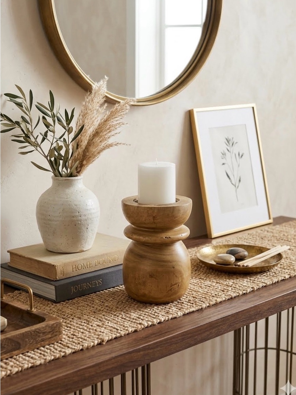 Natural Turned Wood Pillar Candle Holder Rustic Farmhouse Boho